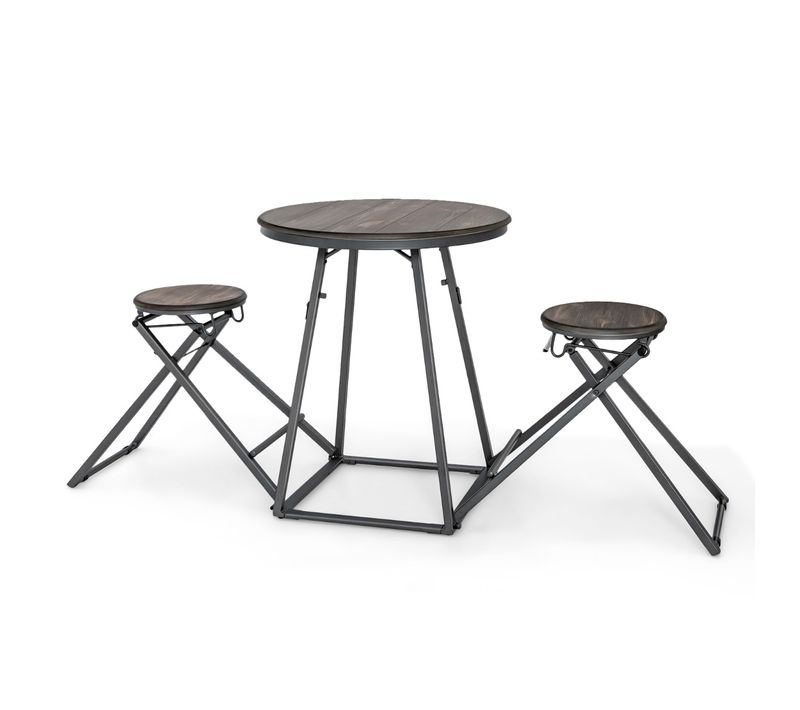 Table De Bar, Table Haute Avec 2 Tabourets Industrielle Pliable Mange Debout Pour Cuisine