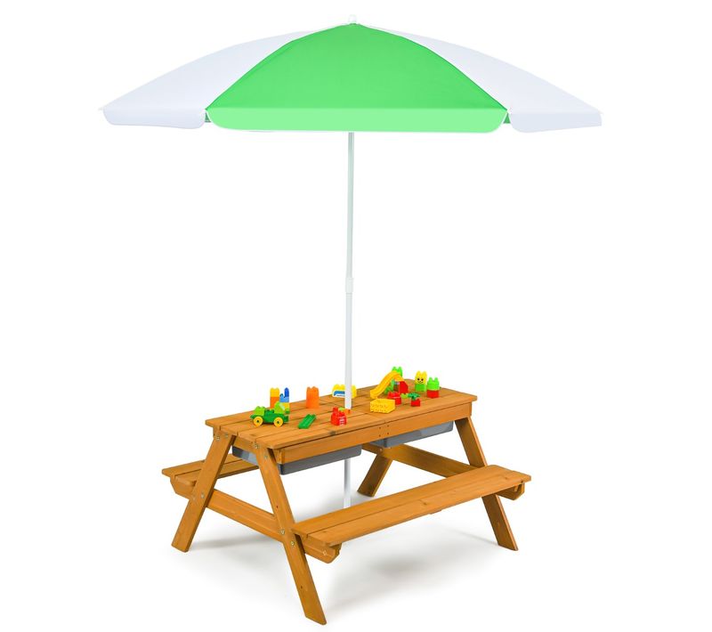 Table De Jardin Pour Enfant Avec 2 Bancs Et Parasol 2 Boîtes Plateau Amovible Blanc
