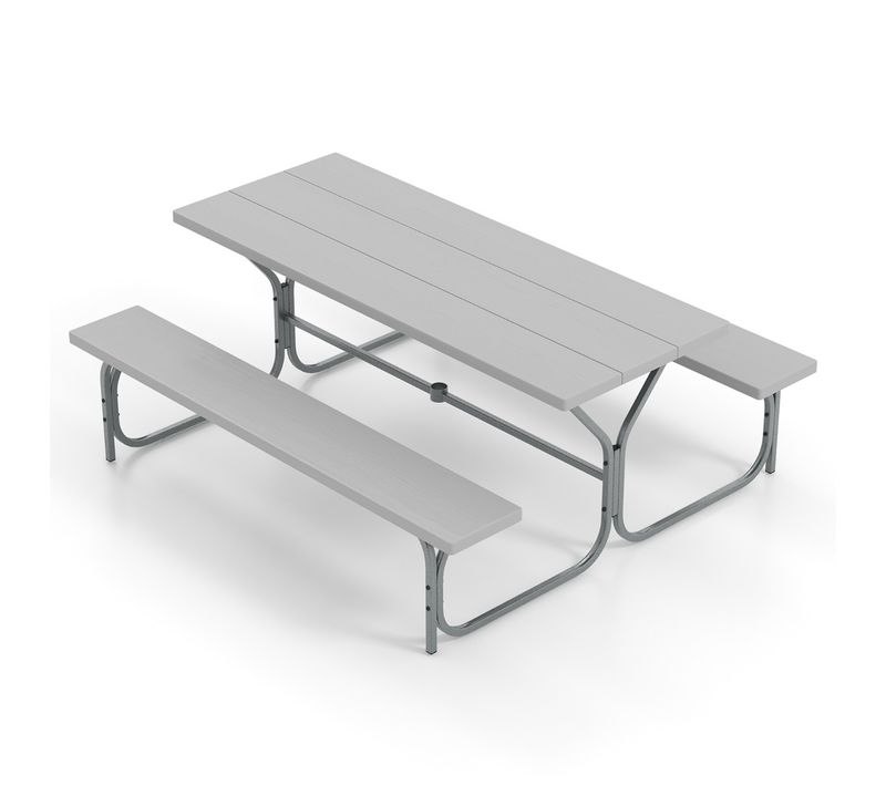 Table De Pique-nique Avec 2 Bancs Cadre Métal Ensemble De Jardin Imperméable Pour 8 Personnes