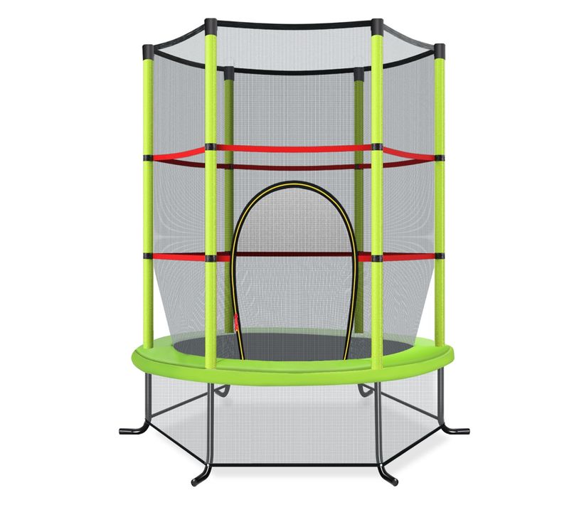 Trampoline De Jardin, Tapis De Saut Pour Enfants D.165cm Avec Filet De Protection Vert