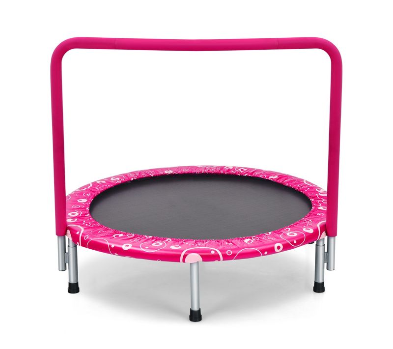 Trampoline Enfants Pliable D. 92 Cm Avec Housse De Sécurité Matelassée Roseetnoir