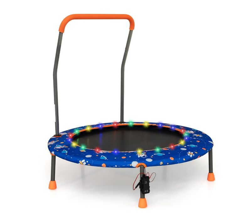 Trampoline Enfants, Tapis De Saut D.92cm Lumineux Avec Poignée Amovible Charge 25kg Bleu