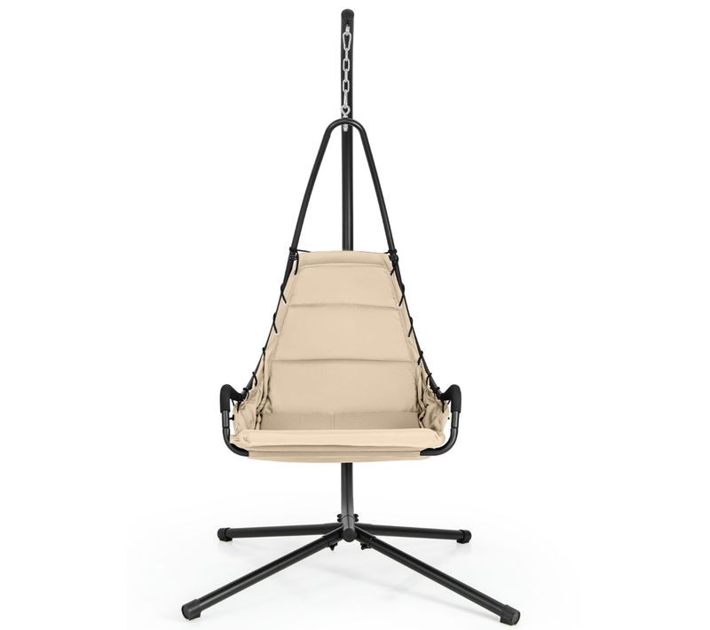 Balancelle, Chaise Suspendue Avec Support Siège Rembourré Extra Large Cadre Métallique Beige