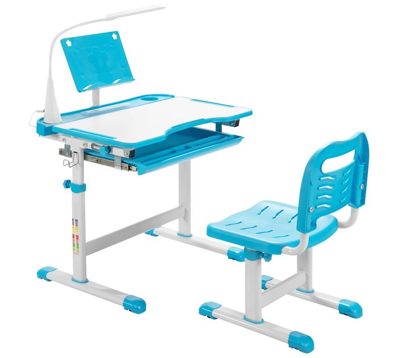 Bureau Enfant Avec Chaise, Bureau D'étude Avec Éclairage LED Plateau Incliné Et Tiroir Coulissant