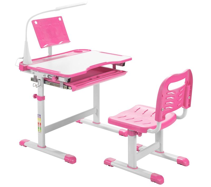 Bureau Enfant Avec Chaise, Bureau D'étude Avec Éclairage LED Plateau Incliné Et Tiroir Coulissant