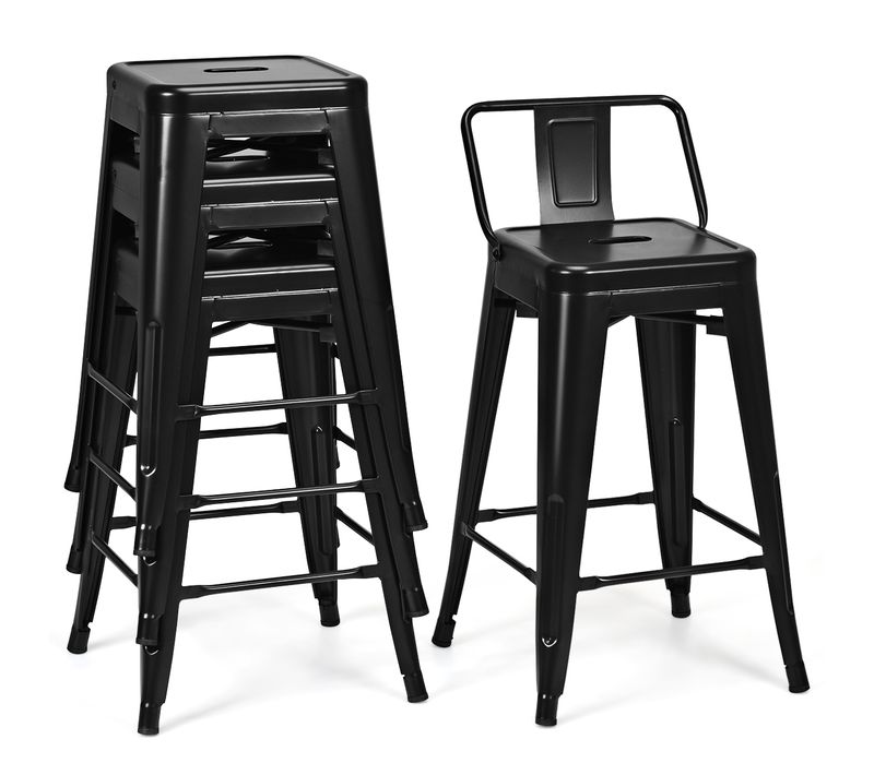 Lot De 4 Chaises De Bar, Tabourets De Bar En Métal Empilable Dossier Amovible Industriel