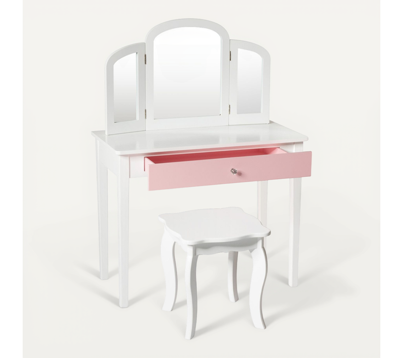 Coiffeuse Enfant, Table De Maquillage Avec Chaise Miroir Pliable Pour Enfants Style Princesse