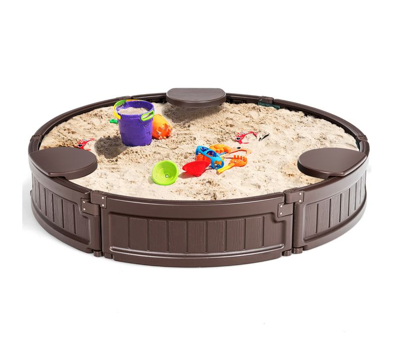 Bac à Sable Enfant Rond 120x120x21 Cm En Plastique Avec Couvercle Etanche Bâche Intégrée