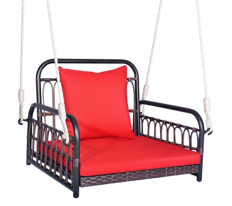 Balancelle D'extérieur, Chaise Suspendue En Rotin Pe 2 Cordes De Suspension, Crochets Cadre