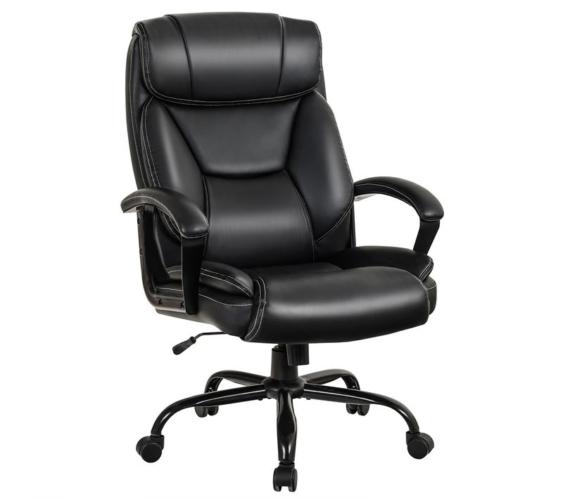 Fauteuil à Bascule Pivotante Ultra Souple En Similicuir Hauteur Réglable Base Robuste Noir