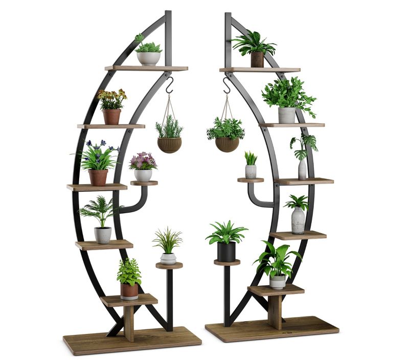 Lot De 2 Étagères à Fleurs En Métal à 7 Niveaux Portes Plantes En Forme De Demi-lune