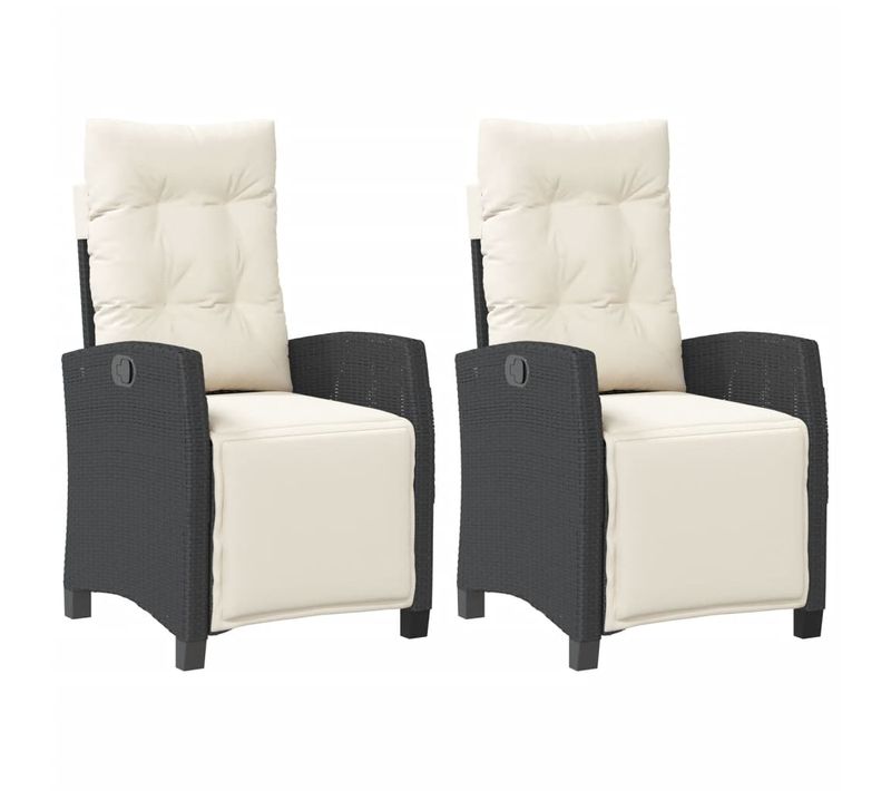 Lot De 2 Chaises De Jardin Inclinables - Fauteuils D'extérieur Repose-pied Noir Rotin A510