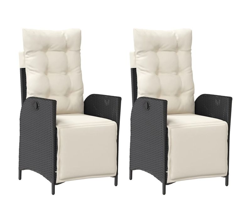 Lot De 2 Chaises De Jardin Inclinables - Fauteuils D'extérieur Repose-pied Noir Rotin A514