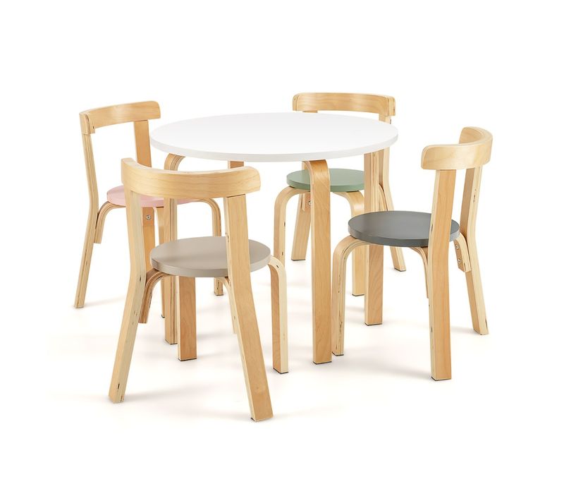 Table D'enfant Ronde Avec 4 Chaises - Bois De Peuplier Et Bois De Bouleau - Style Scandinave