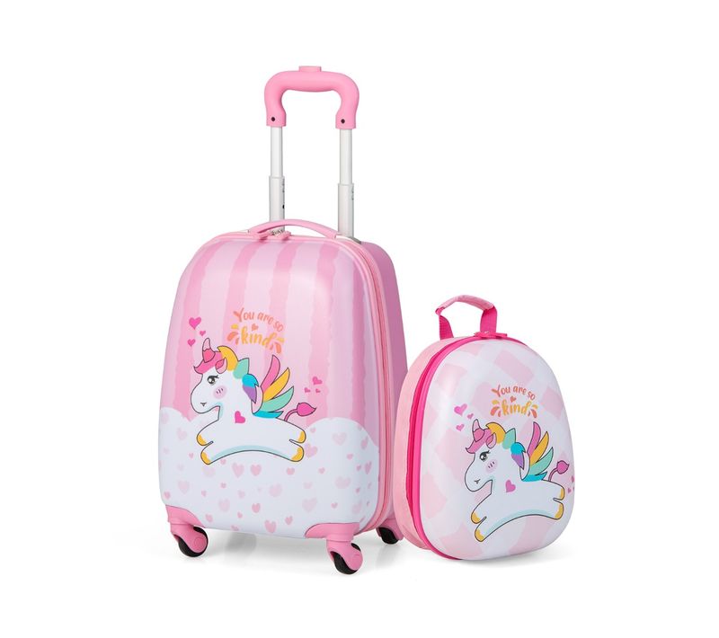 Lot De 2 Bagages à Main Valise 16" Et Sac à Dos 12" Pour Enfants Avec Roulettes En PC Et Abs