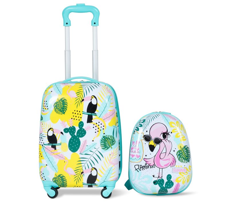 Lot De 2 Bagages à Main Valise 16" Et Sac à Dos 12" Pour Enfants Avec Roulettes En PC Et Abs