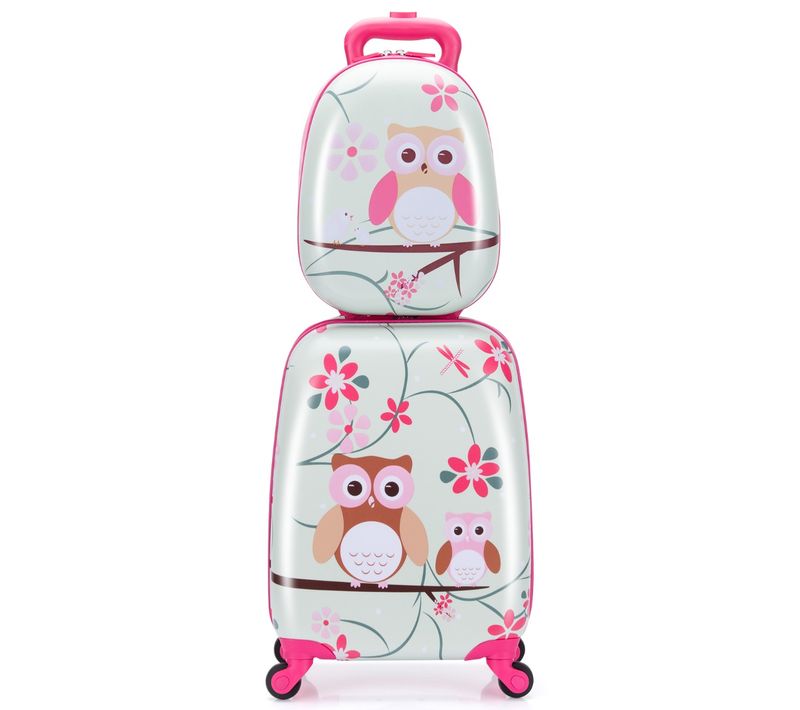 Valise Enfant + Sac à Dos Bagage Trolley à Roulettes Pour Enfant Motif Hibou En Abs Robuste