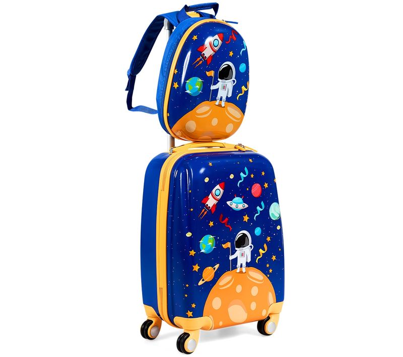 Valise Enfant 18" Et Sac à Dos 12" Bagages à Main à Motif Astronaute Avec 4 Roulettes Poignée