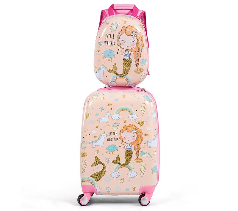 Valise Enfant 18" Et Sac à Dos 12" Bagages à Main à Motif Sirène Avec 4 Roulettes Poignée Réglable