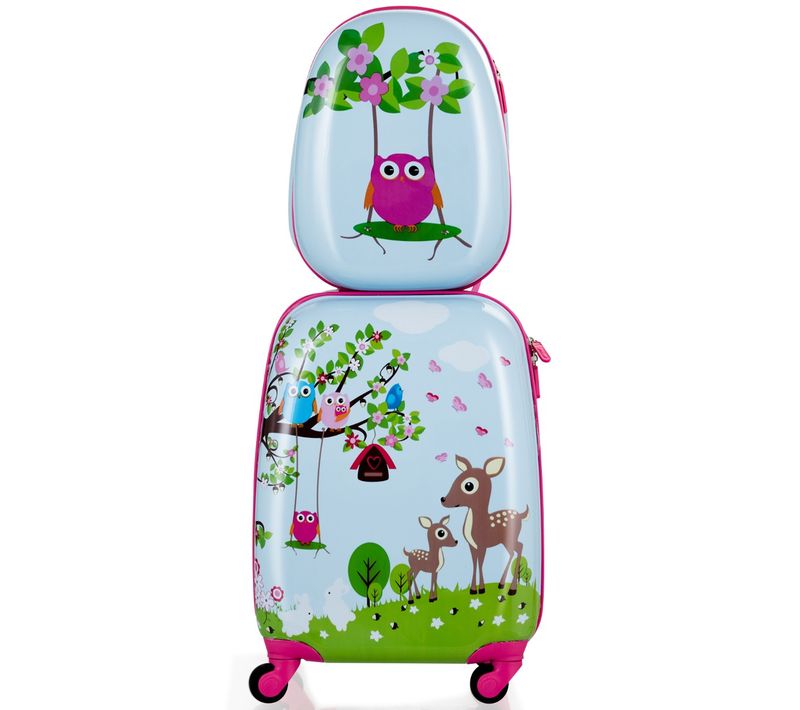 Valise Enfant+ Sac à Dos Bagage Trolley à Roulettes Pour Enfant Couleur Bleu Et Rose