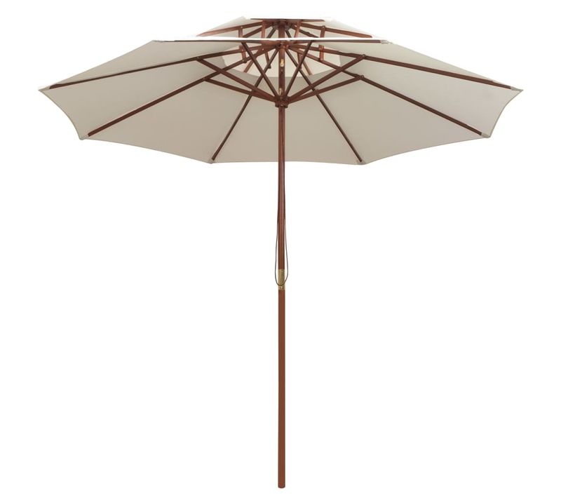 Parasol - Parasol D'extérieur à Deux Étages Avec Poteau En Bois Blanc Crème B90