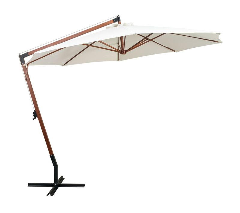 Parasol Suspendu - Parasol De Jardin - Parasol D'extérieur Avec Poteau En Bois 350 Cm Blanc B834