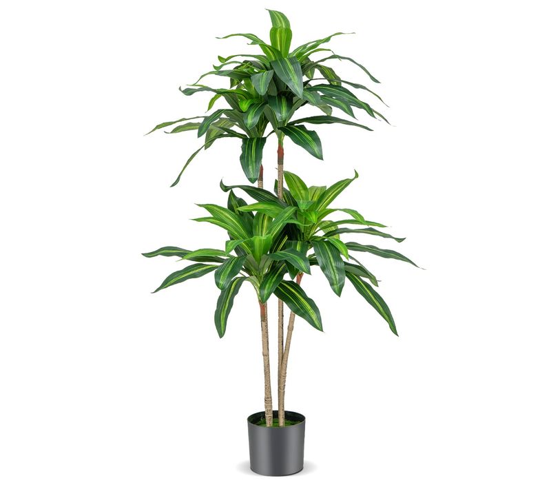 Arbre Artificiel De 140 Cm De Haut Fausse Plante Dracaena Avec 92 Feuilles Pot En Ciment