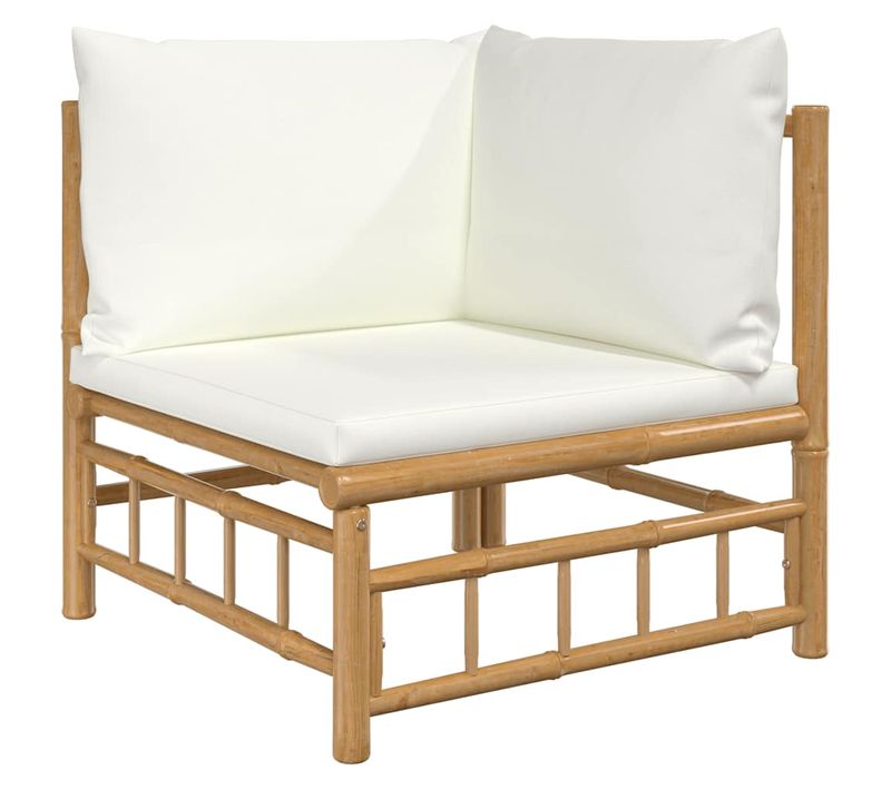 Canapé D'angle De Jardin - Canapé D'extérieur Avec Coussins Blanc Crème Bambou