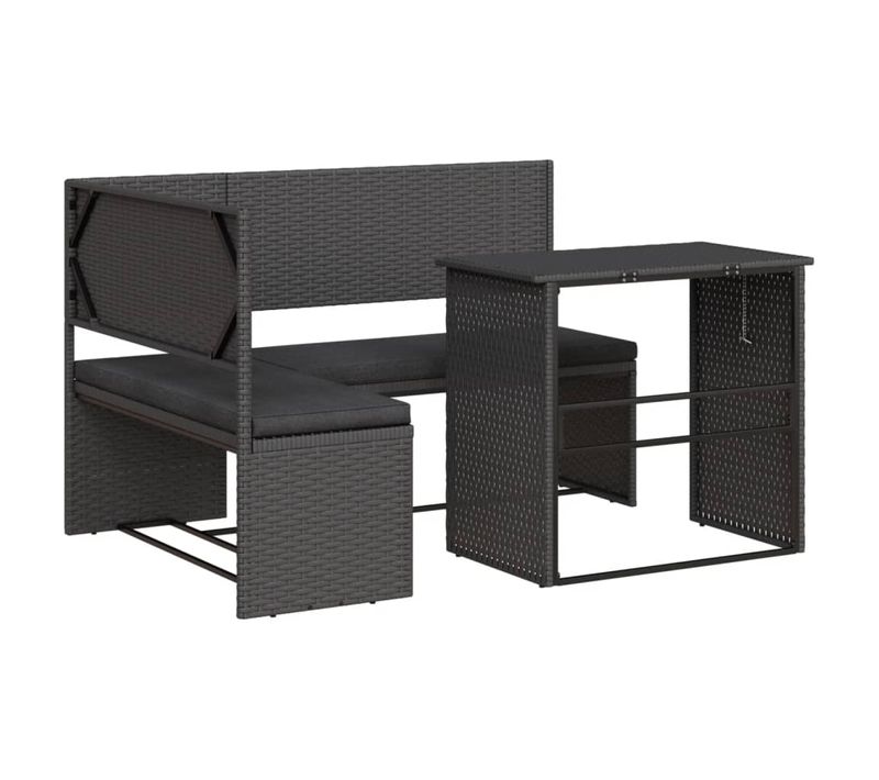 Salon De Jardin - Canapé De Jardin Avec Table Et Coussins En Forme De L Noir