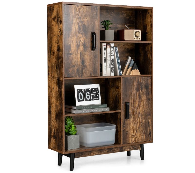 Bibliothèque, Étagère, Meuble De Rangement à 4 Niveaux 80x24x119,5cm Anti-basculement Café