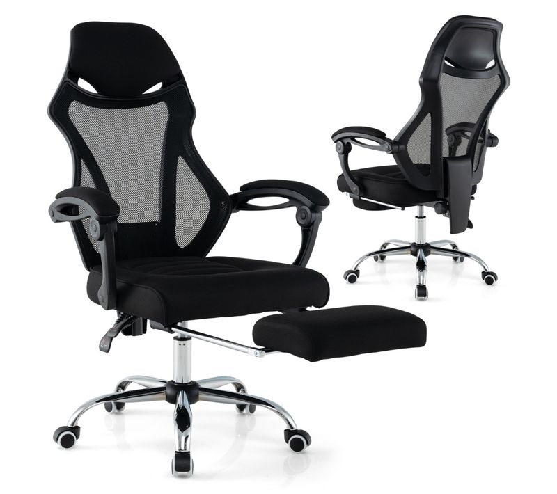 Fauteuil De Bureau Pivotante Chaise De Bureau Ergonomique Avec Repose-pieds Dossier Réglable Noir