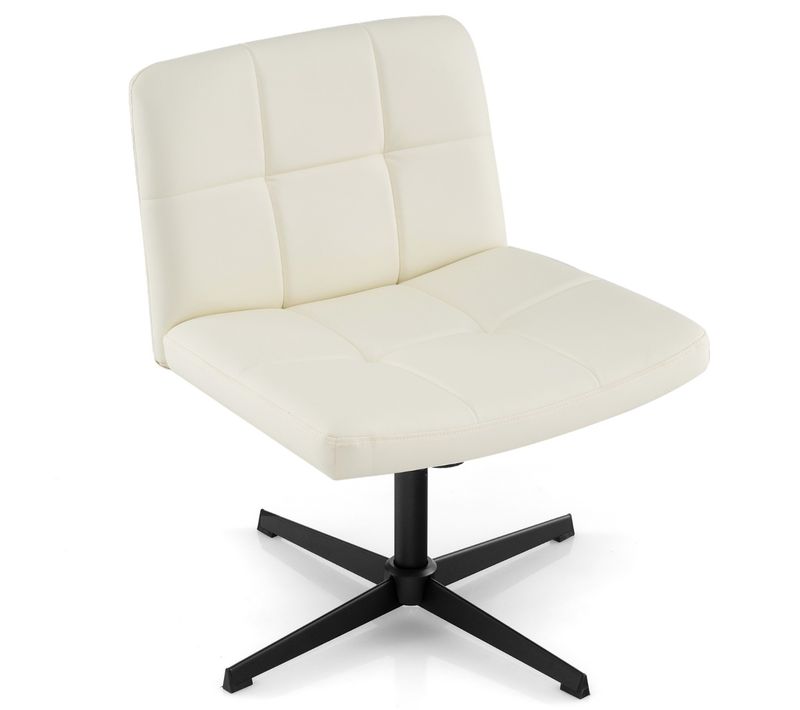 Fauteuil De Bureau Chaise De Bureau En Cuir Pu Hauteur Réglable Sans Roulettes Beige