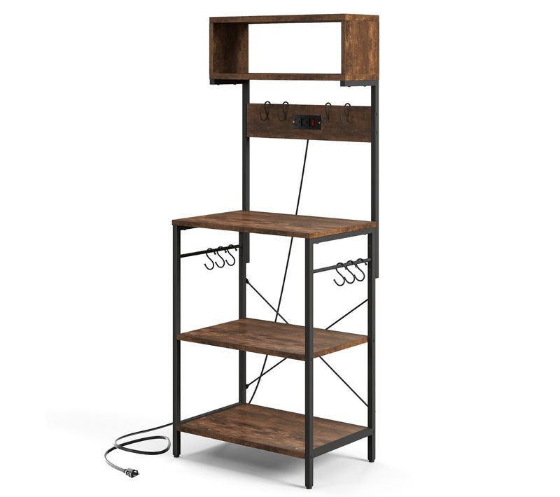 Buffet De Cuisine Meuble De Rangement Support Pour Micro-ondes De 153 Cm 10 Crochets Marron