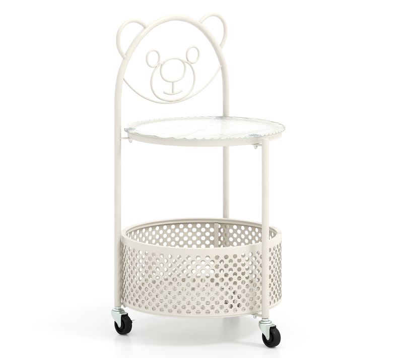 Table Basse à Roulettes, Table De Salon Ronde à 2 Niveaux Panier 40 X 36,5 X 71 Cm Blanc