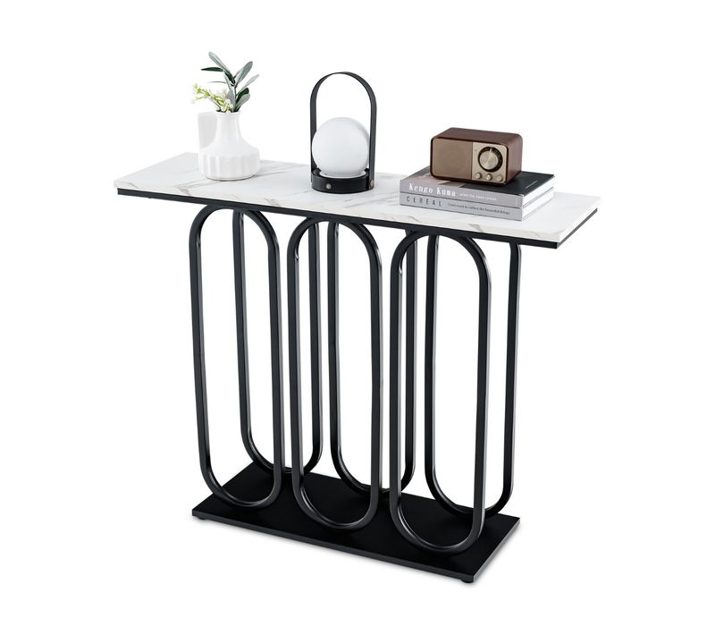 Table Console Table D'entrée De 100 Cm Pieds Réglables Kits Anti-basculement Blancetnoir Faux Marbre