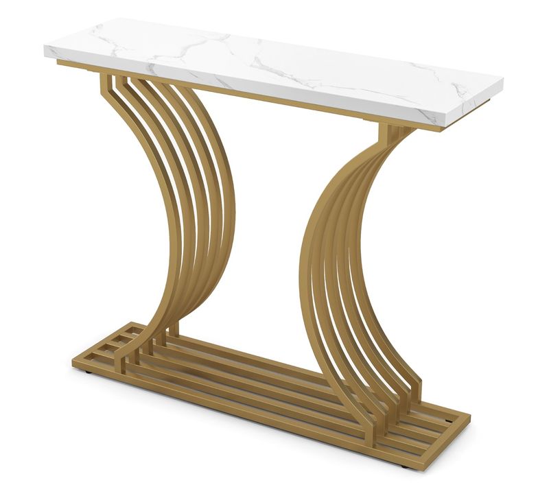 Table Console Table D'entrée Imprimée Marbre 100 X 29,5 X 80,5 Cm Moderne Blanc