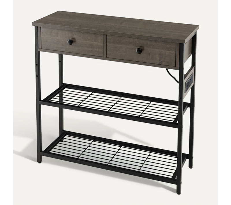 Table Console Table D'entrée Avec Station De Chargement 2 Tiroirset2 Étagères 81x30x81 Cm Gris