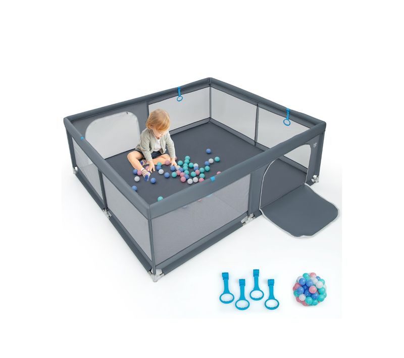 Grand Parc Pour Bébé 200 X 180cm Robuste Maille Douce Et Respirante Anneaux Pour Les Mains