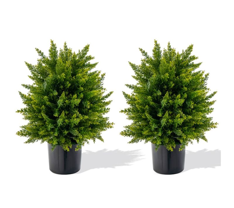 Plante Artificiel Lot De 2 Boule Topiaire Cyprès 33 X 54 Cm Décoration Intérieur Extérieur