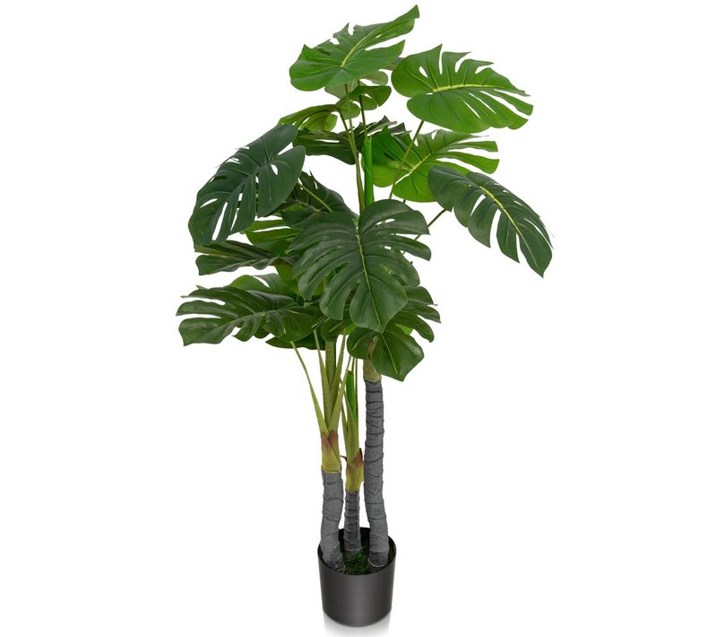 Arbre Artificiel 120cm Avec Pot Et 20 Feuilles Plante Faux Monstera Deliciosa  Pour Décoration