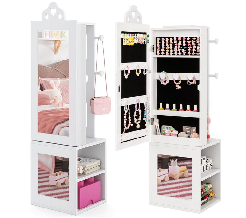 Armoire à Bijoux 3 En 1 Avec Miroir Pleine Longueur Pour Enfants Portant à Vêtements Rangement