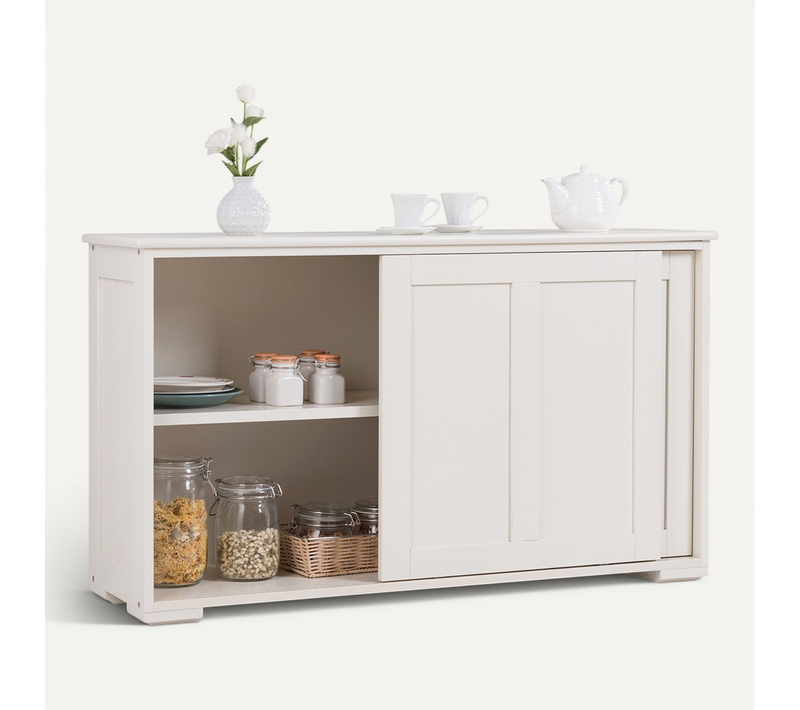Buffet De Cuisine, Meuble Cuisine 2 Portes Coulissantes Mdf 106,5x33x62cm Beige