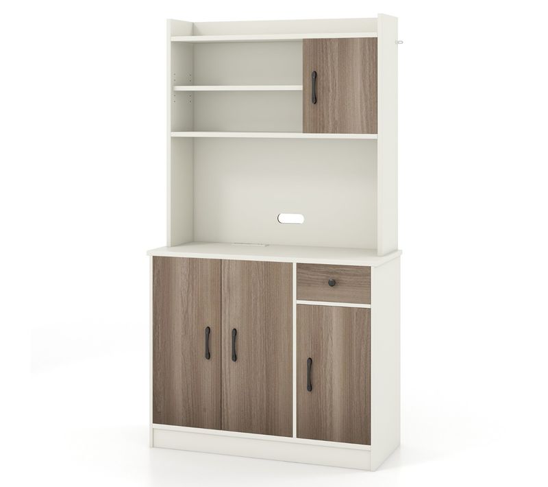 Buffet De Cuisine, Meuble Cuisine, Meuble De Rangement Avec Clapier 4 Etagères Réglables Blanc