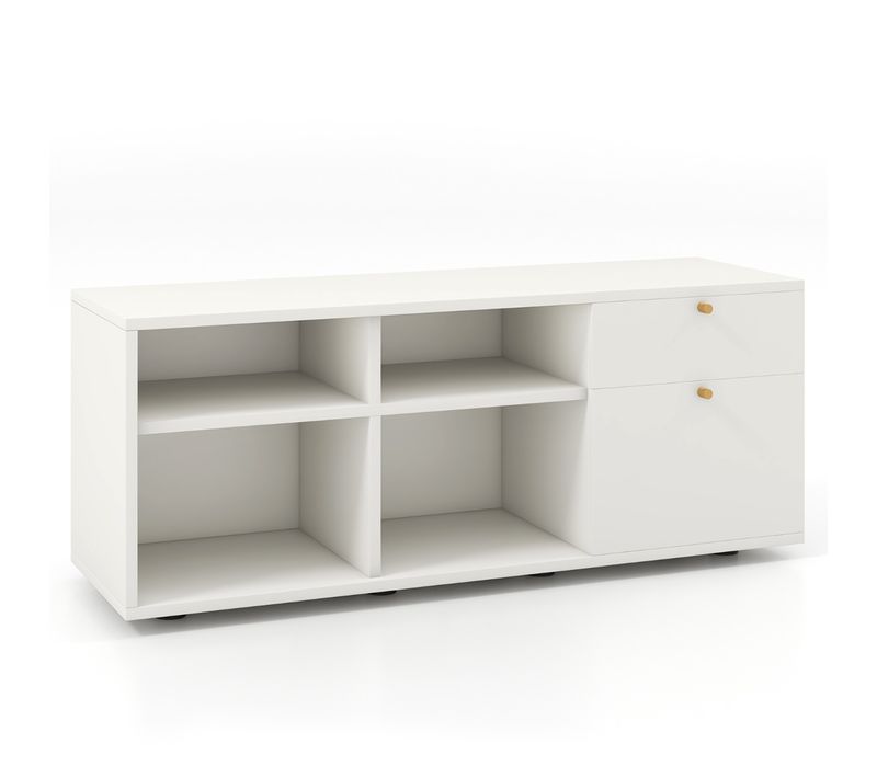 Buffet, Bahut, Meuble De Rangement Avec 2 Tiroirs Autoportante Pour Bureau Salon Chambre Blanc