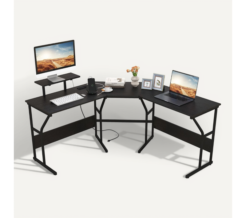 Bureau D'angle, Bureau Informatique, Bureau D'ordinateur Avec Support D'ecran Amovible Noir