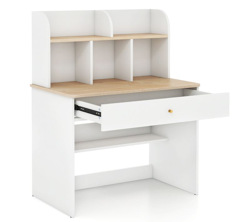 Bureau Enfant, Bureau D'étude, Bureau Droit Bois Avec 1 Tiroir 80 X 48 X 102 Cm Blanc