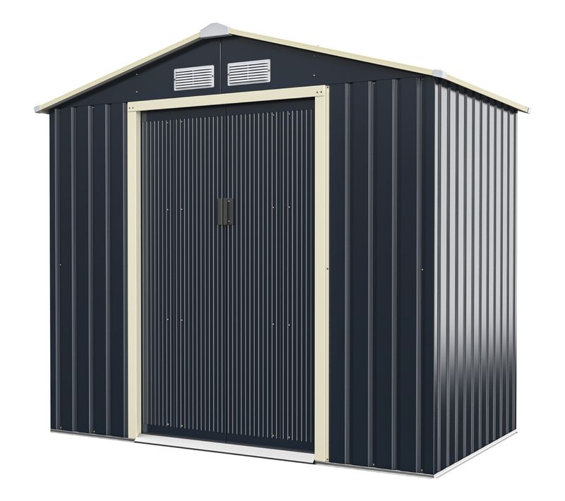 Abri De Jardin, Cabane De Jardin En Métal 213 X 127 X 195 Cm Avec 2 Portes Coulissantes Gris