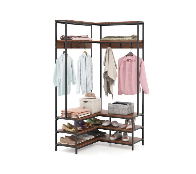 Vestiaire, Porte-vêtements D'angle Avec 7 Crochets Banc à Chaussures Cadre En Métal Massif