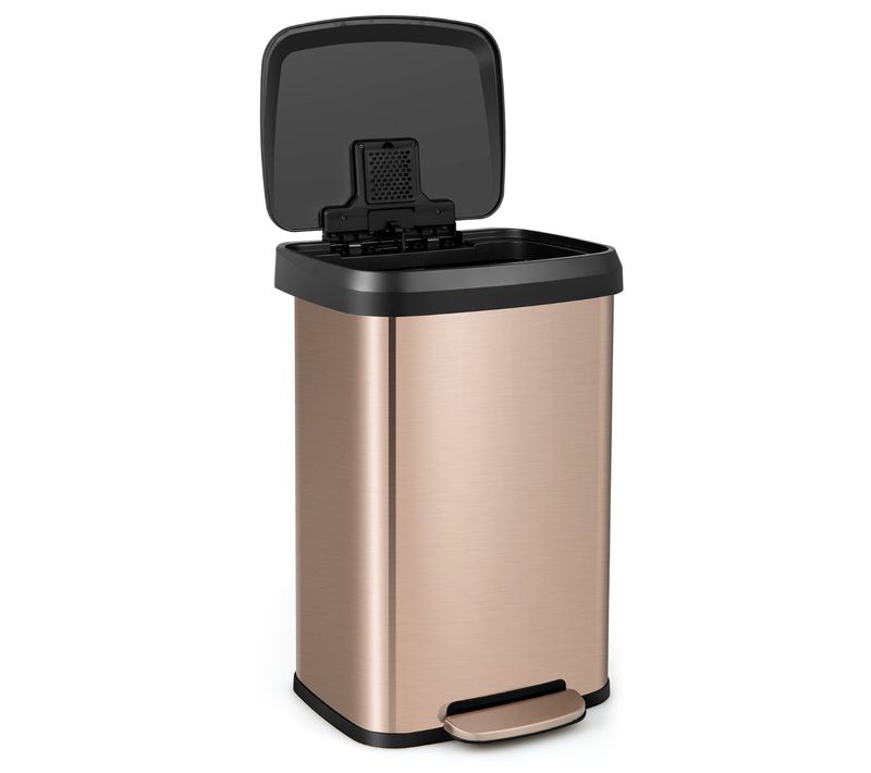 Poubelle 50 Litres à Pédale 41 X 39 X 61 Cm En Acier Inox Anti-empreintes Fermeture Doré