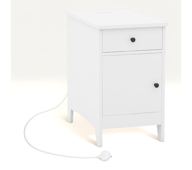 Table D'appoint Table De Chevet Avec Station De Charge Ports Et Prises USB Etroite Avec Tiroir
